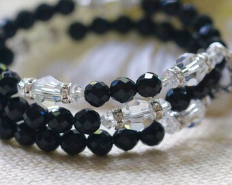 Faceted Black Onyx Catholic Wrap Rosary Bracelet in Silver