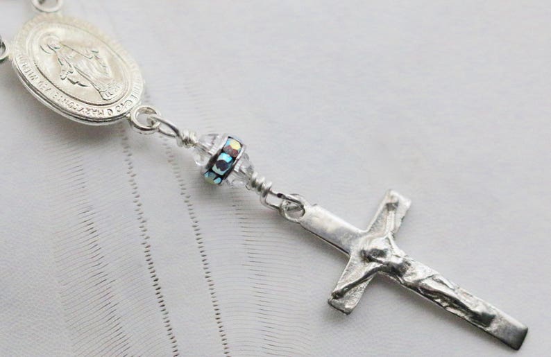 Swarovski Clear Crystal Catholic Rosary Necklace in Sterling Silver image 3