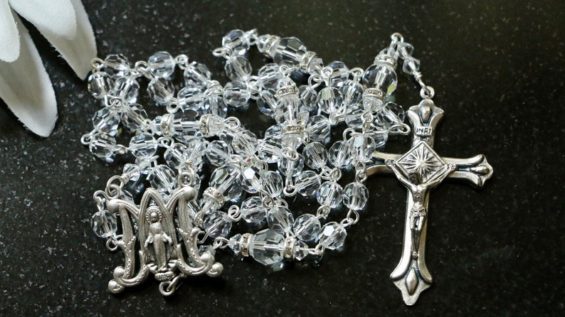 Catholic Swarovski Clear Crystal Rosary Beads image 6