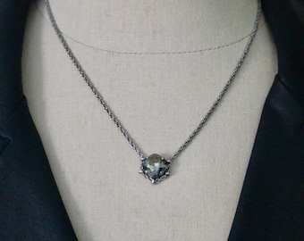 Swarovski 12mm Black Diamond Square Cradle Necklace in Antique Silver