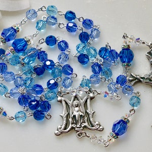 Catholic Swarovski Crystal Rosary in Blues