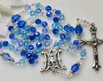 Catholic Swarovski Crystal Rosary in Blues