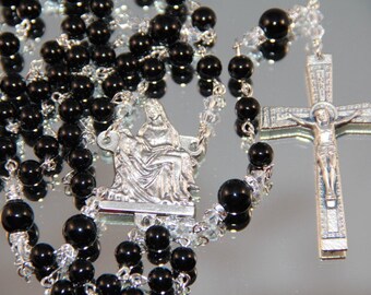 Catholic Black Onyx Pieta Rosary