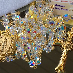 Catholic Swarovski AB Crystal Rosary in Gold