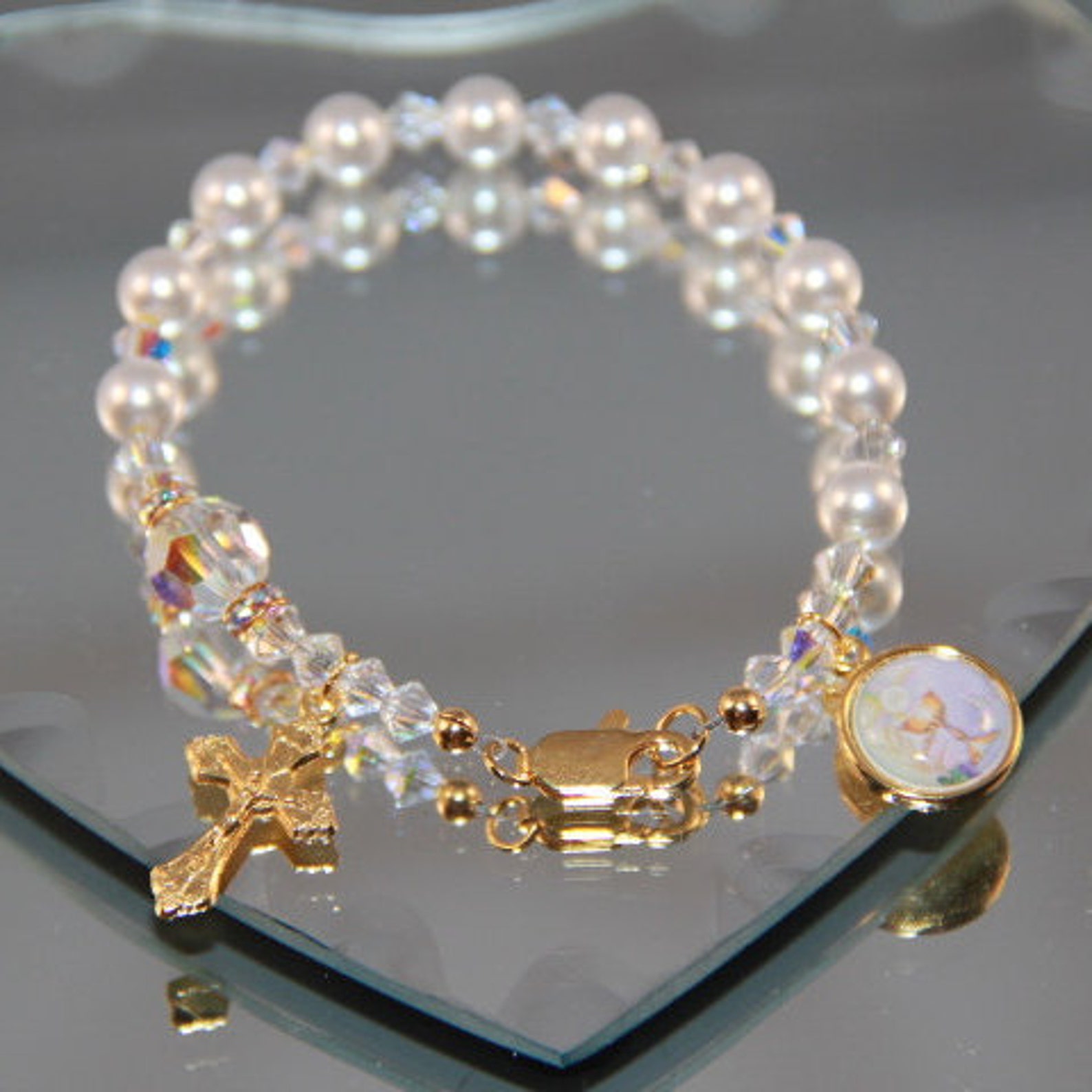 Catholic Swarovski Pearl One Decade Rosary Bracelet in Gold - Etsy