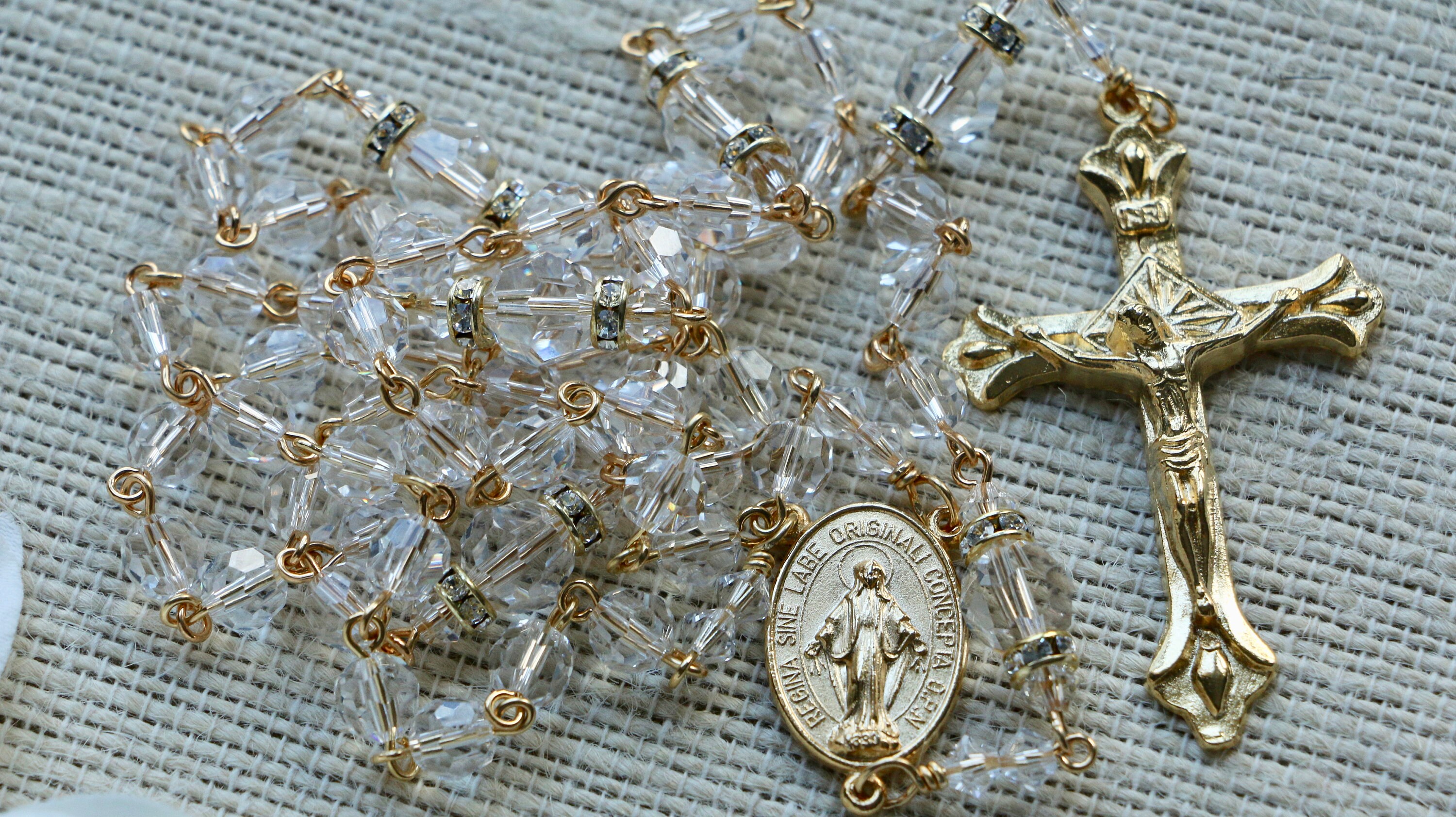 Rosary Beads, Ornate Crucifix, Blessed Mother Centerpiece, 5MM Swarovski  Crystal Beads