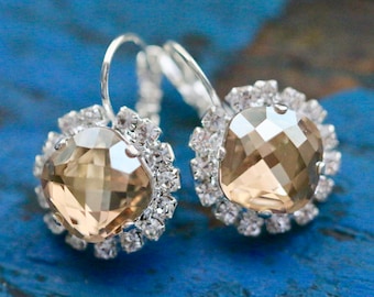 Swarovski Halo Earrings in Golden Shadow