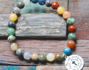 Multi Gemstone Scripture Bracelet, Psalm 46:10