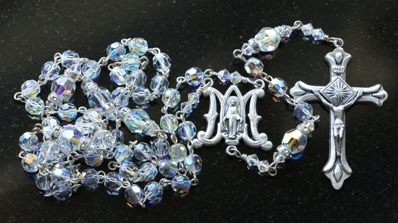 Catholic Swarovski AB Crystal Rosary Beads image 1