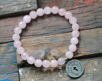 Pink Jade Stretch Bracelet, Matthew 28:20