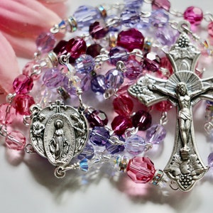 Catholic Swarovski Crystal Rosary in Pinks and Purples