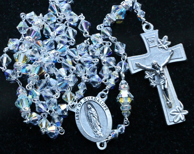 Featured listing image: Catholic Swarovski Crystal AB Bicone Our Lady of Guadalupe Rosary