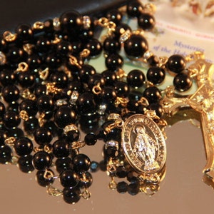 Catholic Black Onyx Rosary in Gold