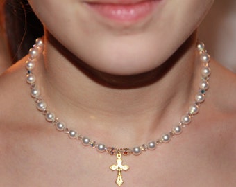 First Holy Communion Swarovski Pearl and Crystal Necklace