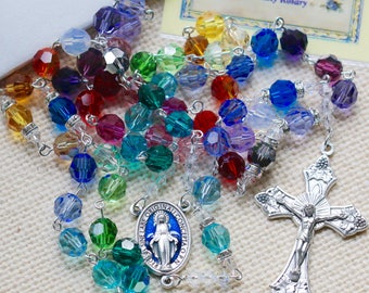 Catholic LARGE BEAD Swarovski Rainbow Pattern Rosary