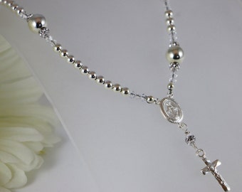 Sterling Silver Catholic Rosary Necklace