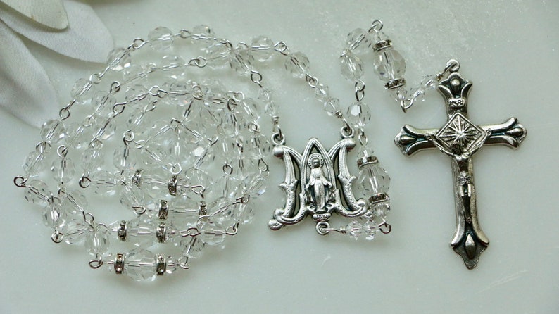 Catholic Swarovski Clear Crystal Rosary Beads image 9