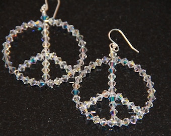 Swarovski AB Crystal Peace Sign Earrings