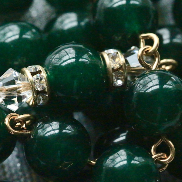 Chapelet catholique en jade vert de grosses billes de qualité AAA, pierres précieuses naturelles et or