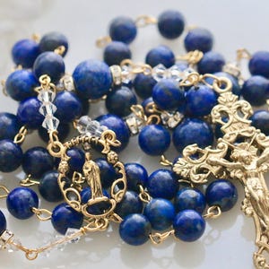 Catholic LARGE BEAD Lapis Rosary in Gold
