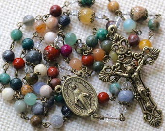 Catholic Gemstone Rosary in Bronze