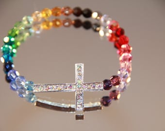 Swarovski Crystal Rainbow Rhinestone Cross Bracelet