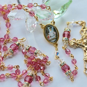 Swarovski  SMALL Bead Pink and Gold Guardian Angel Rosary in Gold