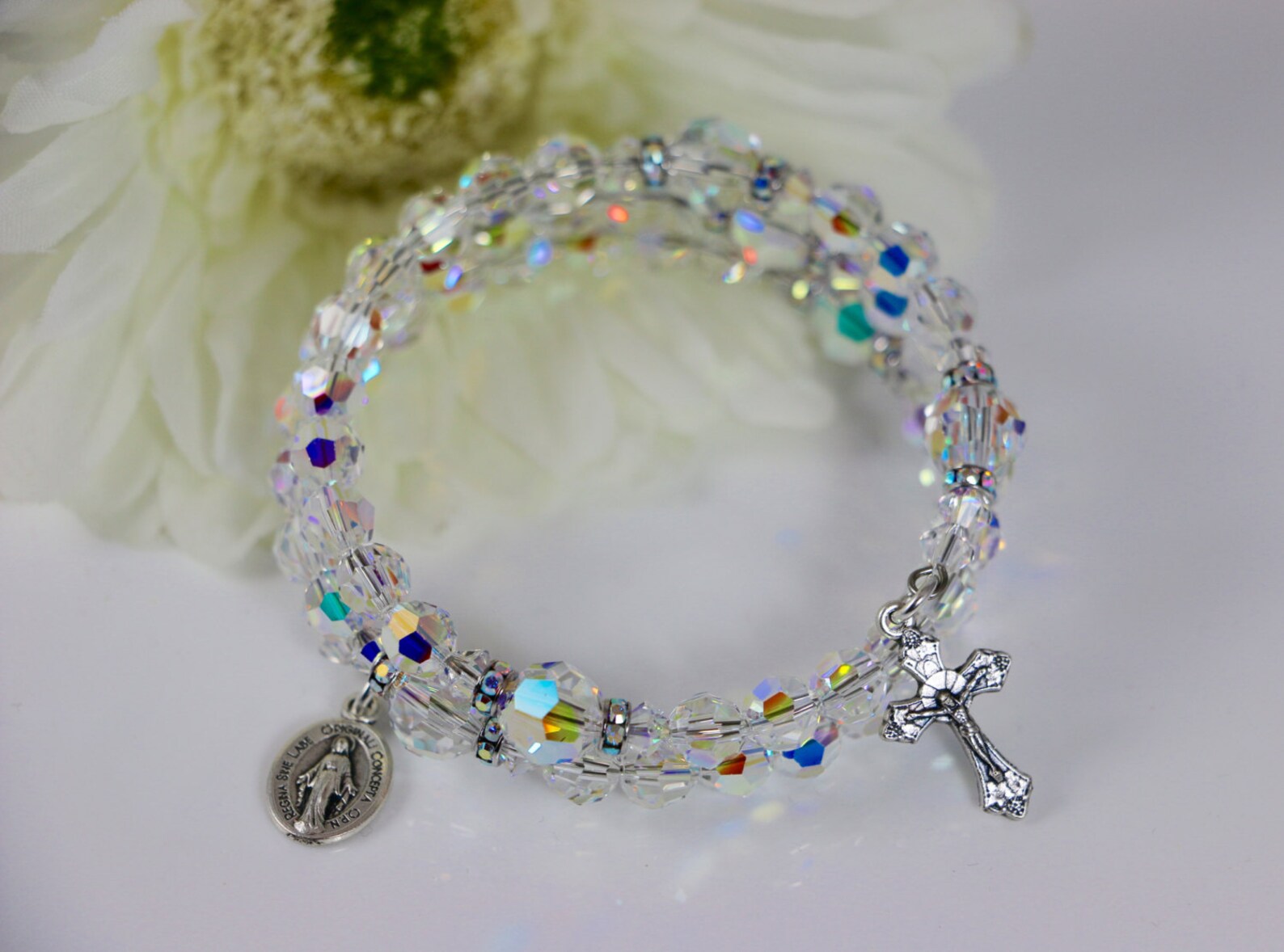 Wrap Rosary Bracelet in Swarovski AB Crystal and Silver Etsy