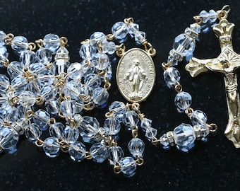 Catholic Swarovski Clear Crystal Rosary Beads in Gold