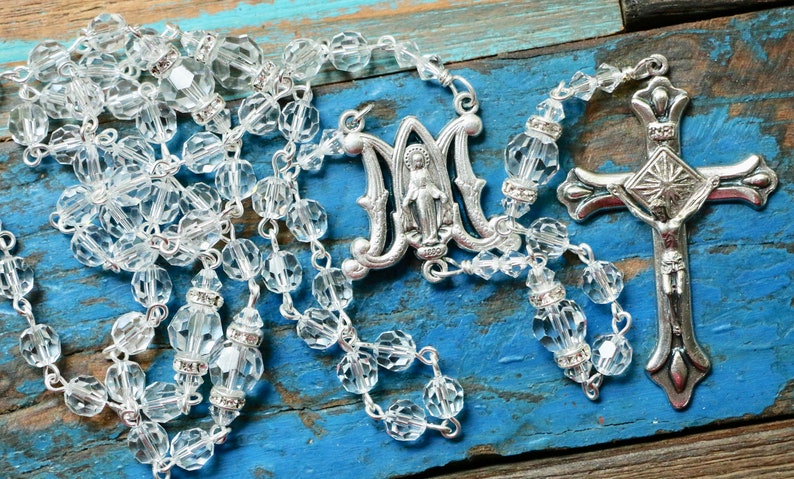 Catholic Swarovski Clear Crystal Rosary Beads image 2