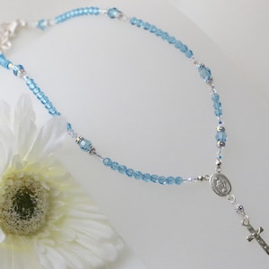 Swarovski Aquamarine Crystal Catholic Rosary Necklace