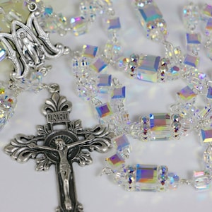 Catholic Swarovski Crystal AB Cube Rosary