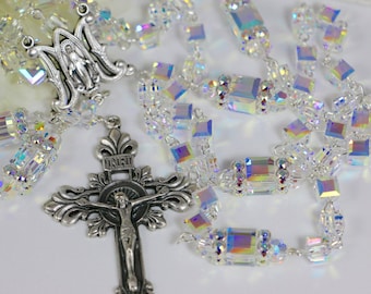 Catholic Swarovski Crystal AB Cube Rosary