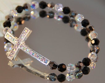 Swarovski Crystal and Rhinestone Sideways Cross Bracelet