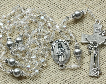 Catholic Swarovski Crystal Moonlight St Therese Rosary