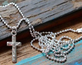 Italian Sterling Silver Crucifix Necklace, 30-24-18" 1.5mm Ball Chain or 16" Flat Cable Chain