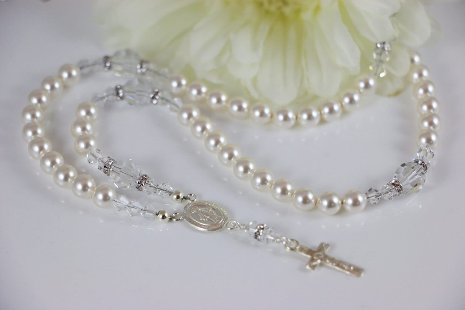 Gold-Plated and Faux Pearl Rosary Beads By Gifted Memories Faith Australia