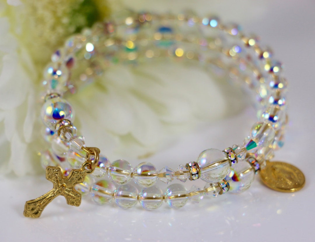 Wrap Rosary Bracelet in Swarovski AB Globe Crystal and Gold - Etsy