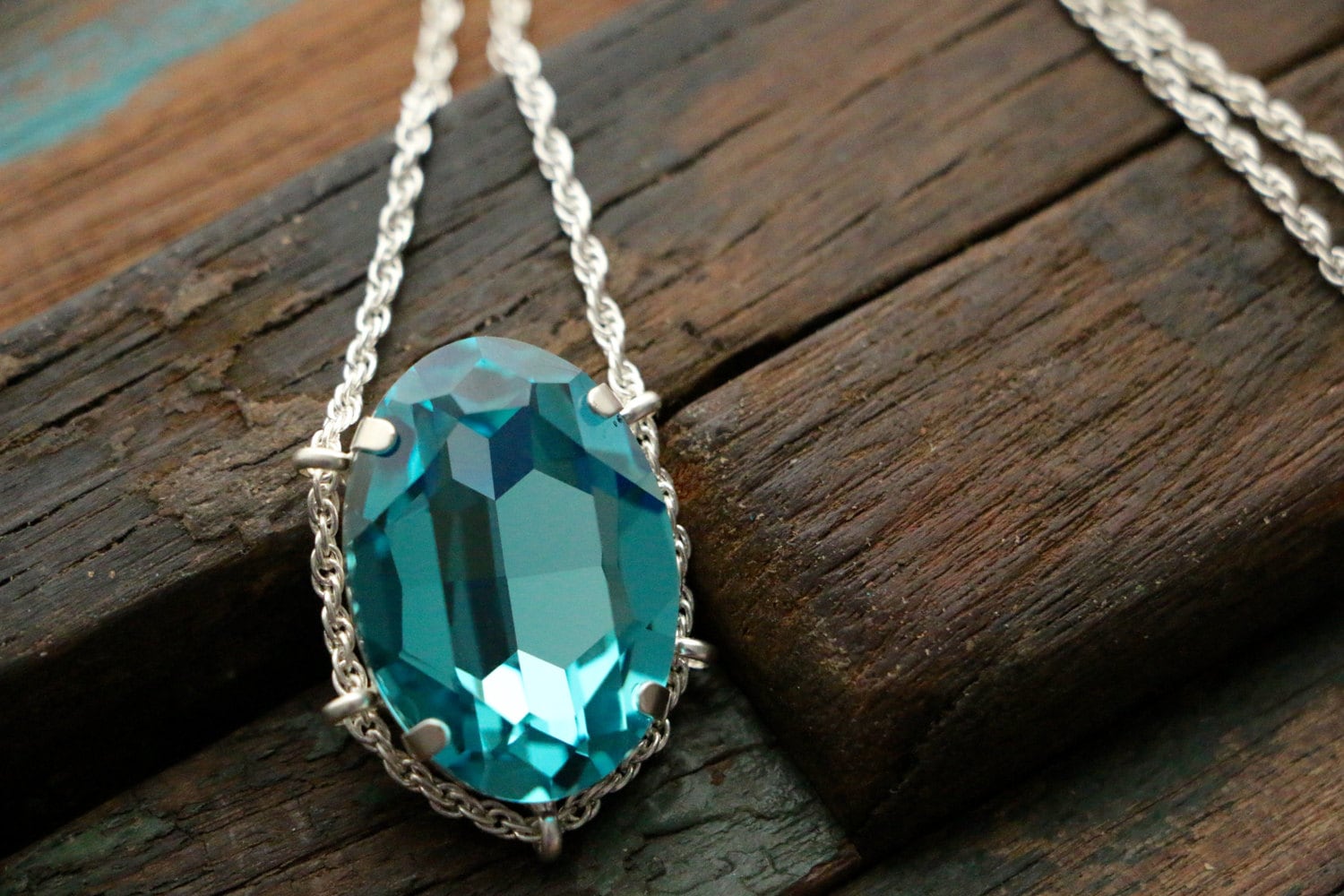 Swarovski Light Turquoise Crystal Cradle Pendant in Sterling Silver