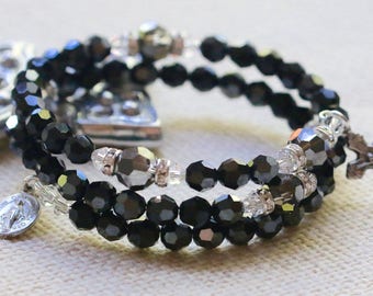 Swarovski Jet Hematite Crystal Wrap Rosary Bracelet