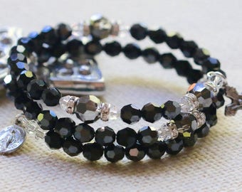 Swarovski Jet Hematite Crystal Wrap Rosary Bracelet