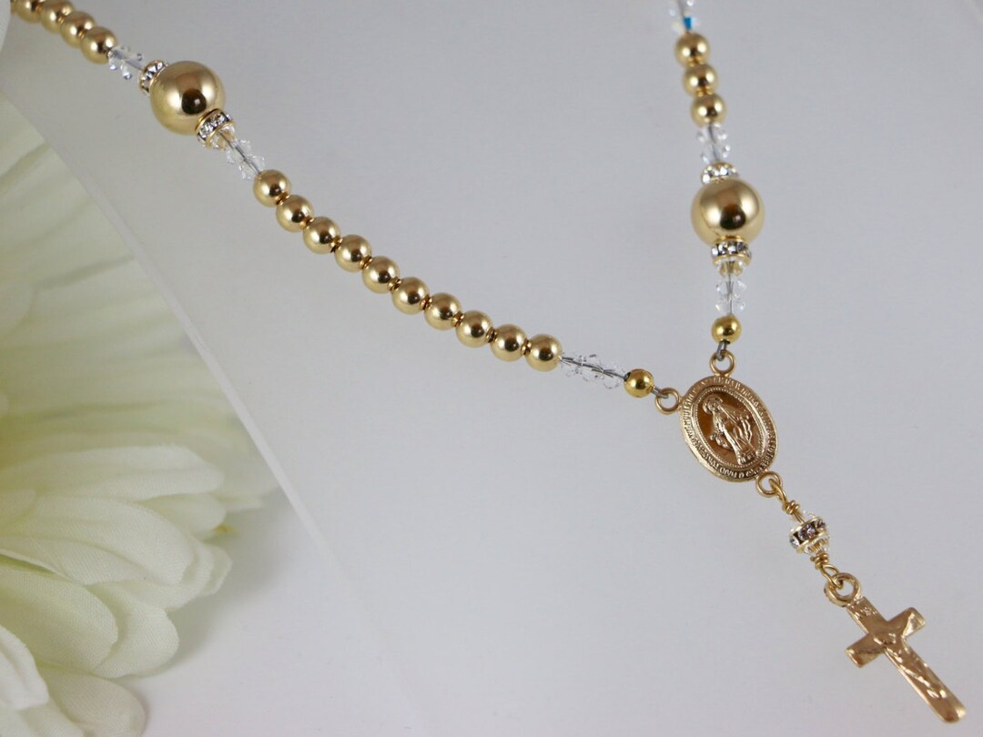14K Gold Catholic Rosary Necklace - Etsy