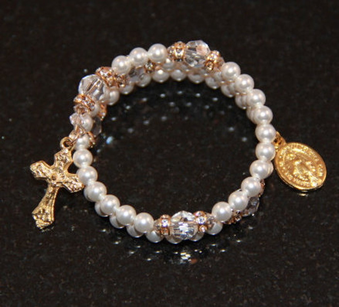 Baby Catholic Swarovski Crystal and Pearl Rosary Bracelet - Etsy