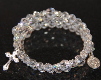 Catholic Swarovski Crystal Wrap Rosary Bracelet