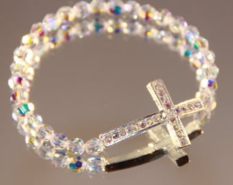 Swarovski Crystal and Rhinestone Sideways Cross Bracelet