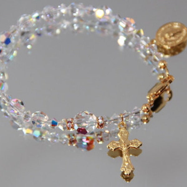 Swarovski One Decade Rosary Bracelet in AB Crystal and Gold