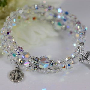 Wrap Rosary Bracelet in Swarovski AB Crystal and Silver