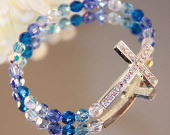 Swarovski Crystal and Rhinestone Sideways Cross Bracelet