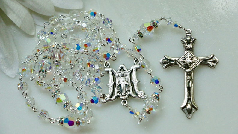 Catholic Swarovski AB Crystal Rosary Beads image 3