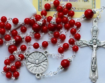 Catholic Confirmation Rosary in Red Coral